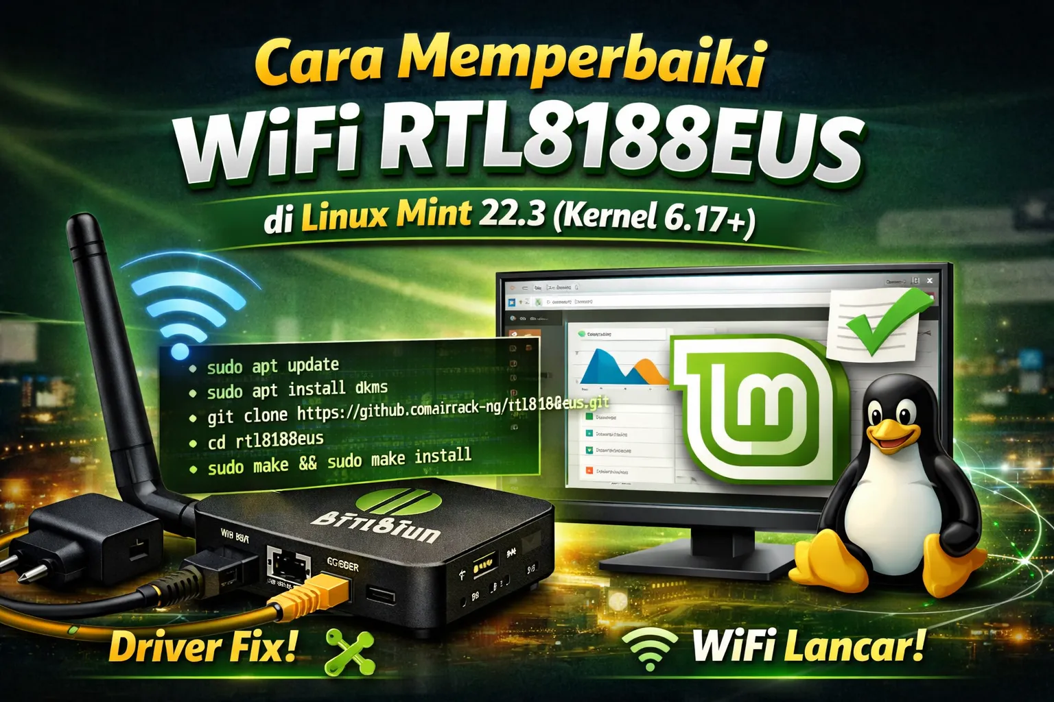 Cara Memperbaiki WiFi RTL8188EUS di Linux Mint 22.3 (Kernel 6.17+)